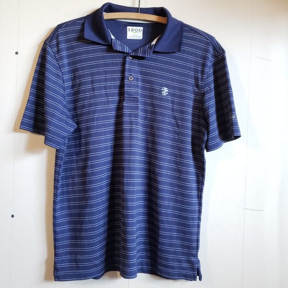 Izod Blue Gray Stripe Short Sleeve Men's Athletic Golf Polo Shirt, size Small - Picture 2 of 11